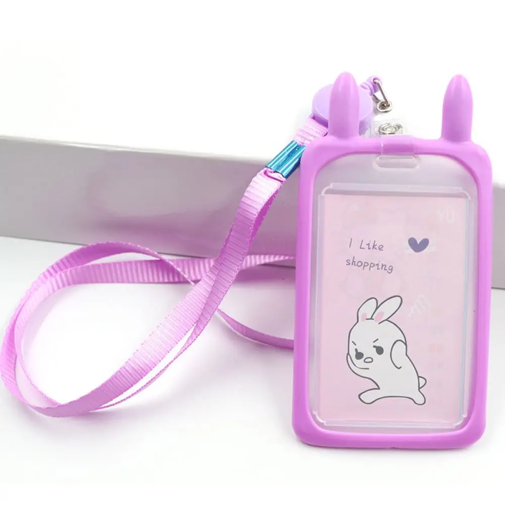 1PC  Gift Retractable Reel Lanyard Identity Credit Cover Case Bus Card Case Card Holder ID Card Sleeve