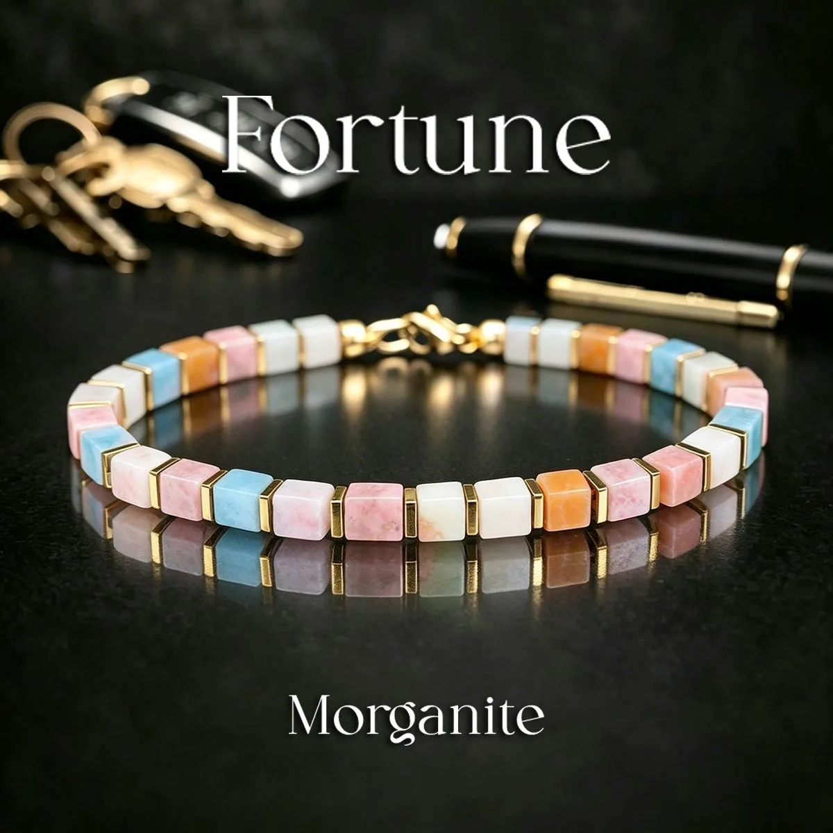 Cute Style Morganite Square Beaded Good Luck Bracelet, Attracts Happiness and Opportunities, Handmade Natural Stone Skin-Friendly Jewelry, Suitable for Daily Wear and Gift-Giving