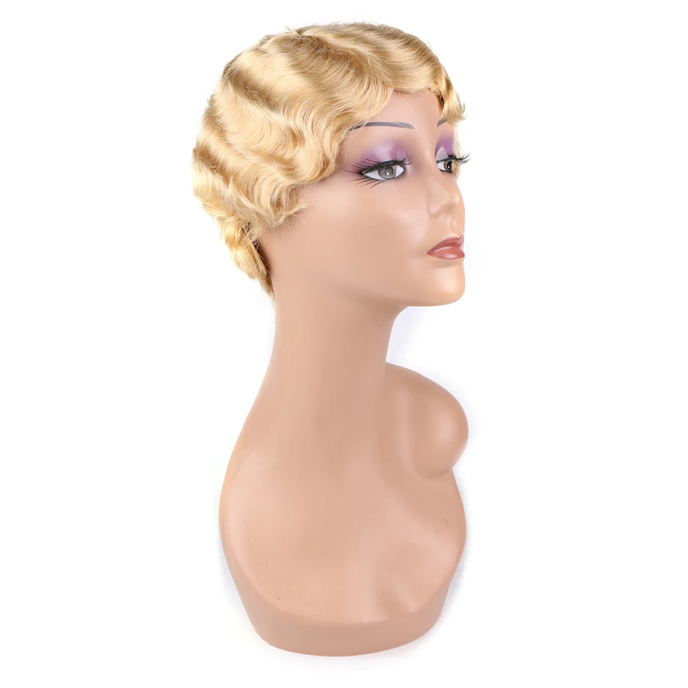 Short Finger Wave Wig Ins Blonde Short Ocean Wave Wig Peruca Cosplay Pixie Cut Wigs Brazilian 100% Human Hair Wig for Women