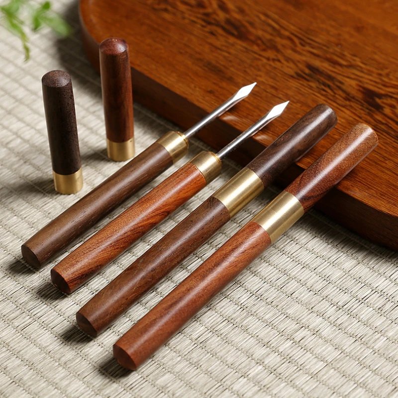 Sandalwood Tea Needle Handmade Rosewood Tea Set Pulcha Tea Cake Loose Knife Small Ebony Handle and Sheath Kitchen Tool Teaware