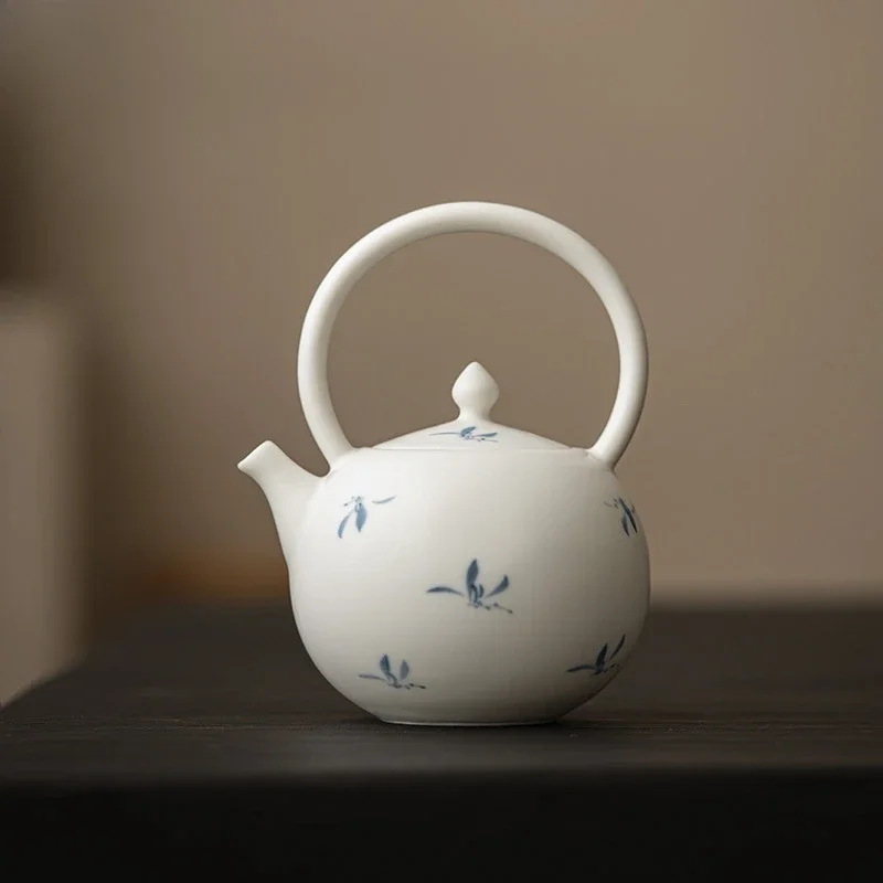 Japanese Hand Painted Autumn Water Orchid Handle Teapot for Home Tea Making