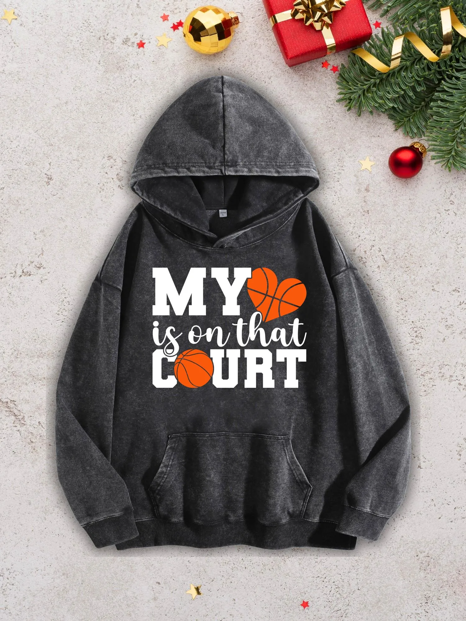

Мужская тяжелая толстовка My Heart Is on That Court — черный пуловер в стиле ретро Acid Wash, осенне-зимняя толстовка 400 г/м2