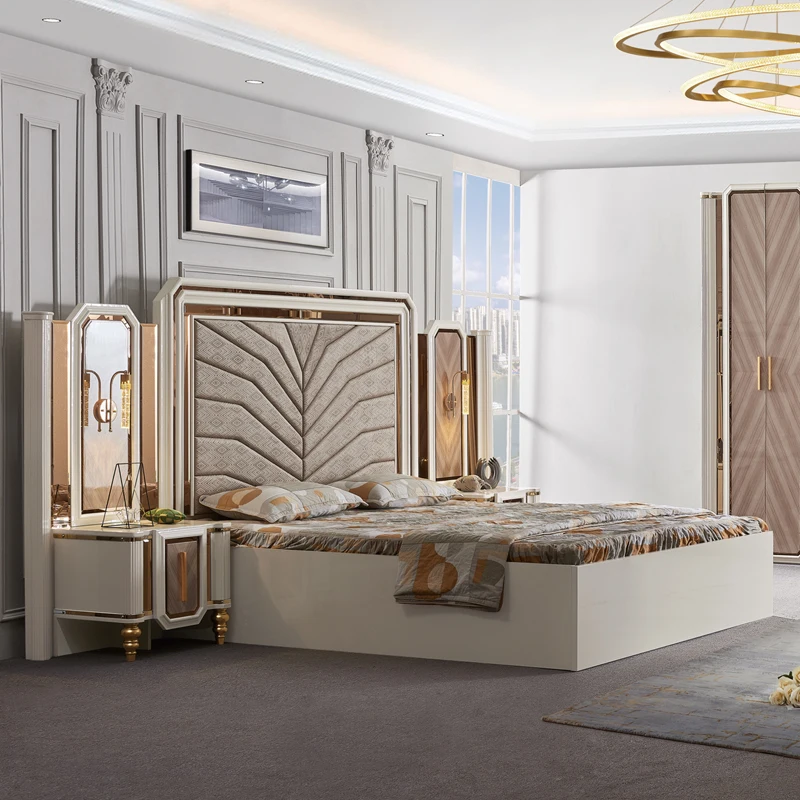 

&865# Wooden Suite Queen Size Room Headboard Luxury King Bed Modern Set Furniture California Home Furnitures Bedroom