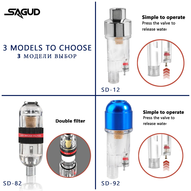 Imagem -06 - Sagud Mini Filtro de ar com Separador de Água do Óleo da Linha Tipos Diferentes Peças de Reposição para Conexões do Aerógrafo e da Mangueira