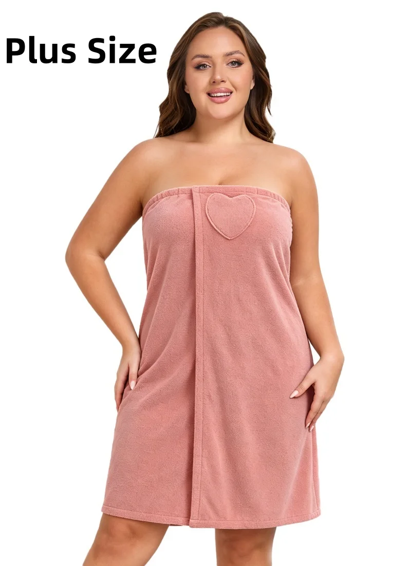 Women's Plus Size Terry Cloth Bath Skirt with Heart Pocket, Absorbent Wearable Towel Wrap for Shower Spa Beach