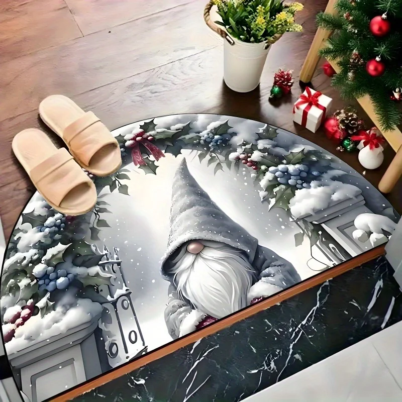 Alfombra antideslizante con estampado navideño de gnomos y bayas de acebo, color gris, blanco y nevado, para dormitorio, entrada, pasillo, balcón, regalos
