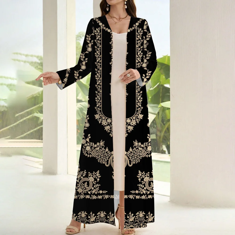 Ramadan Islamic Long Sleeve Abaya 2024 Femme Muslim Abaya Dubai Turkey One-piece Abaya Demure Islamic Clothing For Women Kaftan