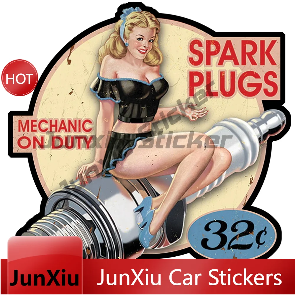 Pin Up Spark Plug Left Sticker 12Cmx12Cm Car Motorcycle Vinyl Decal Waterproof Motorcycle Accessories