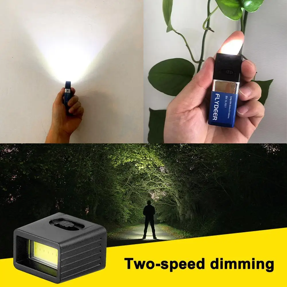 1/2/3/6pcs Mini 9V Battery Flashlight 2 Modes COB LED EDC Key Light 6F22 Battery Outdoor Lighting Work Light Excluding Battery
