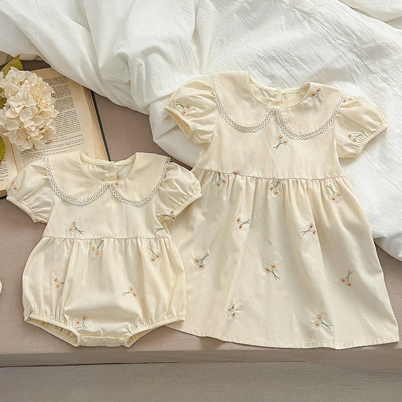 Baby Girls' Lace Collar Embroidered Flower Dress Romper 5