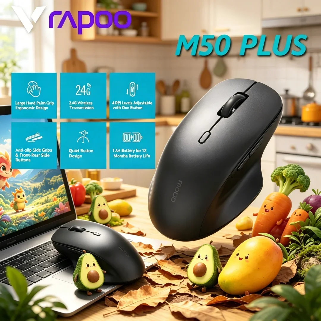 

Rapoo M50 PLUS Silent 2.4G Wireless Mouse Optical Ergonomic Widget Conceived For Bulk Hand For Commercial Usage,600 DPI Switch