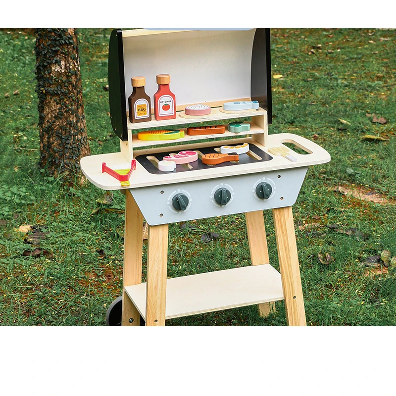 Simulazione in legno per bambini Barbecue Casa da gioco Giocattolo Legno Educazione precoce Cucina Giocattoli per feste Set per ragazzi e ragazze