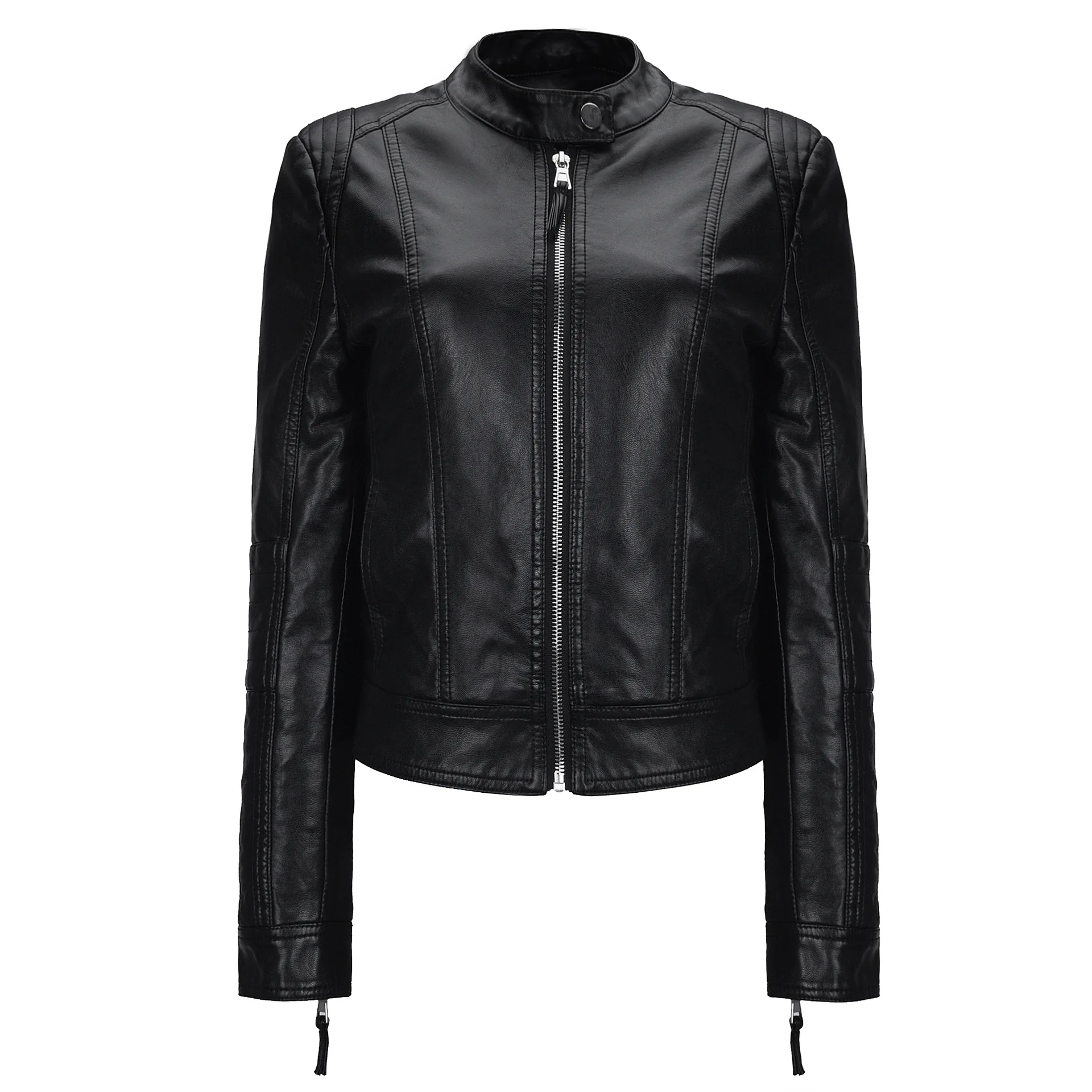 VOLALO 2024 Spring Autumn Women PU Short Jackets Motorcycle Leather Jacket Solid Casual Coat Streetwear