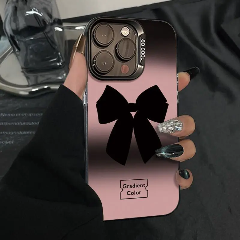 

Black bow pattern design phone case for iPhone 16 15 14 13 12 11 Pro/ Max/Plus shock-proof rear cover anti-fingerprint