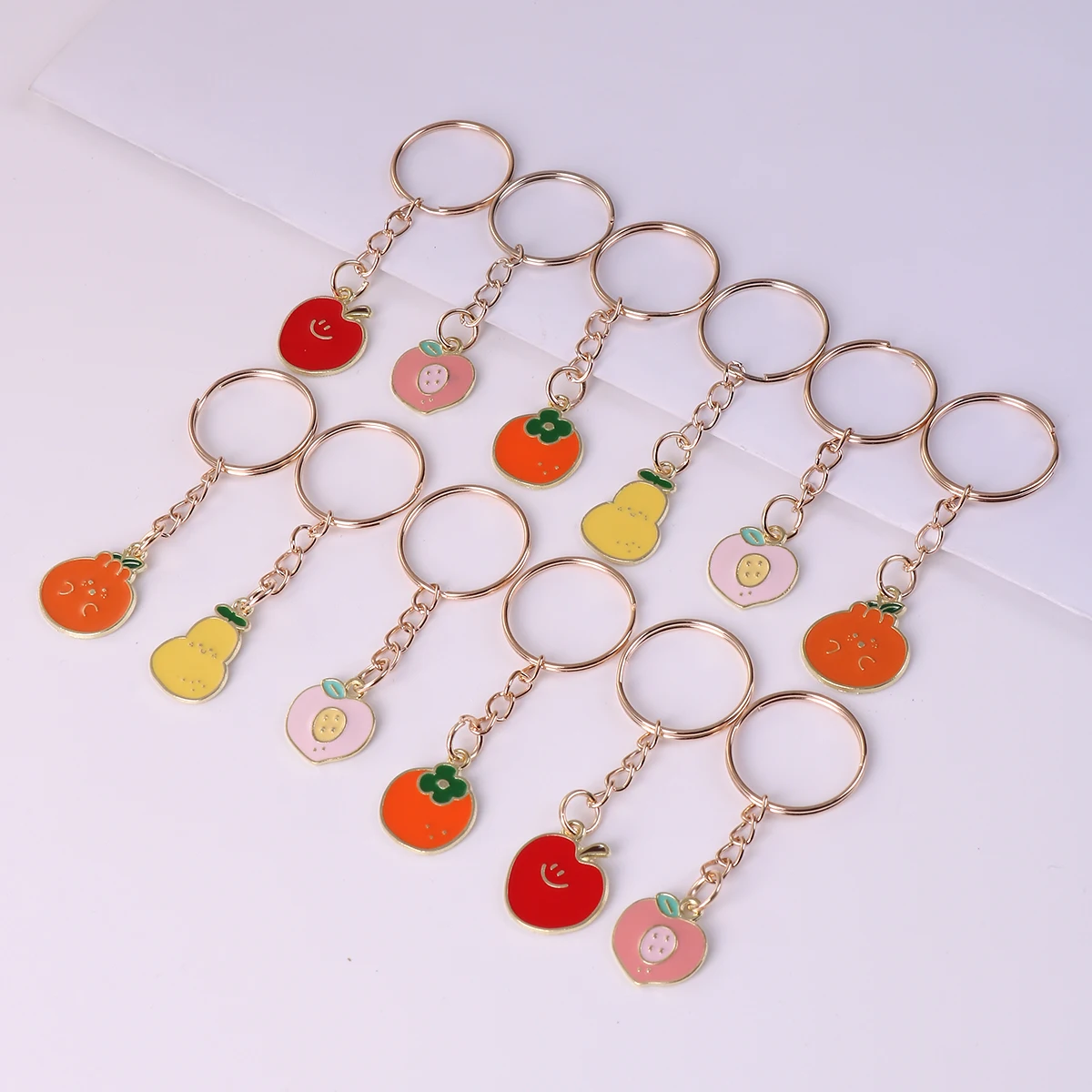 12Pcs Cute Alloy Fruit Keyring, Fashion Leisure Metal Keychain For Women Purses Bag Backpacks Accessories Birthday Party Favors