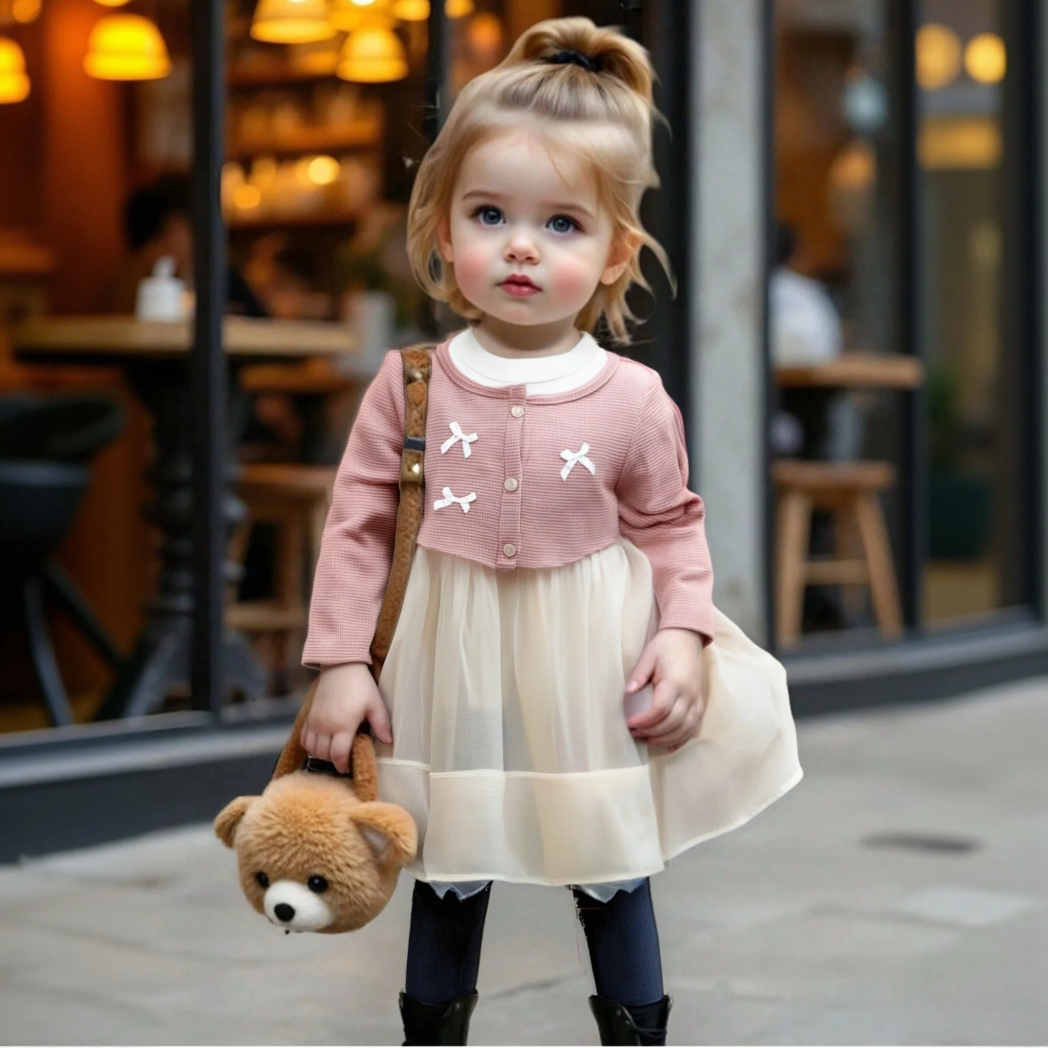 

Girls Dresses Spring And Autumn Cotton Bow Baby Girl Dress Mesh Long Sleeved Cute Casual Princess Dress Children'S Clothing