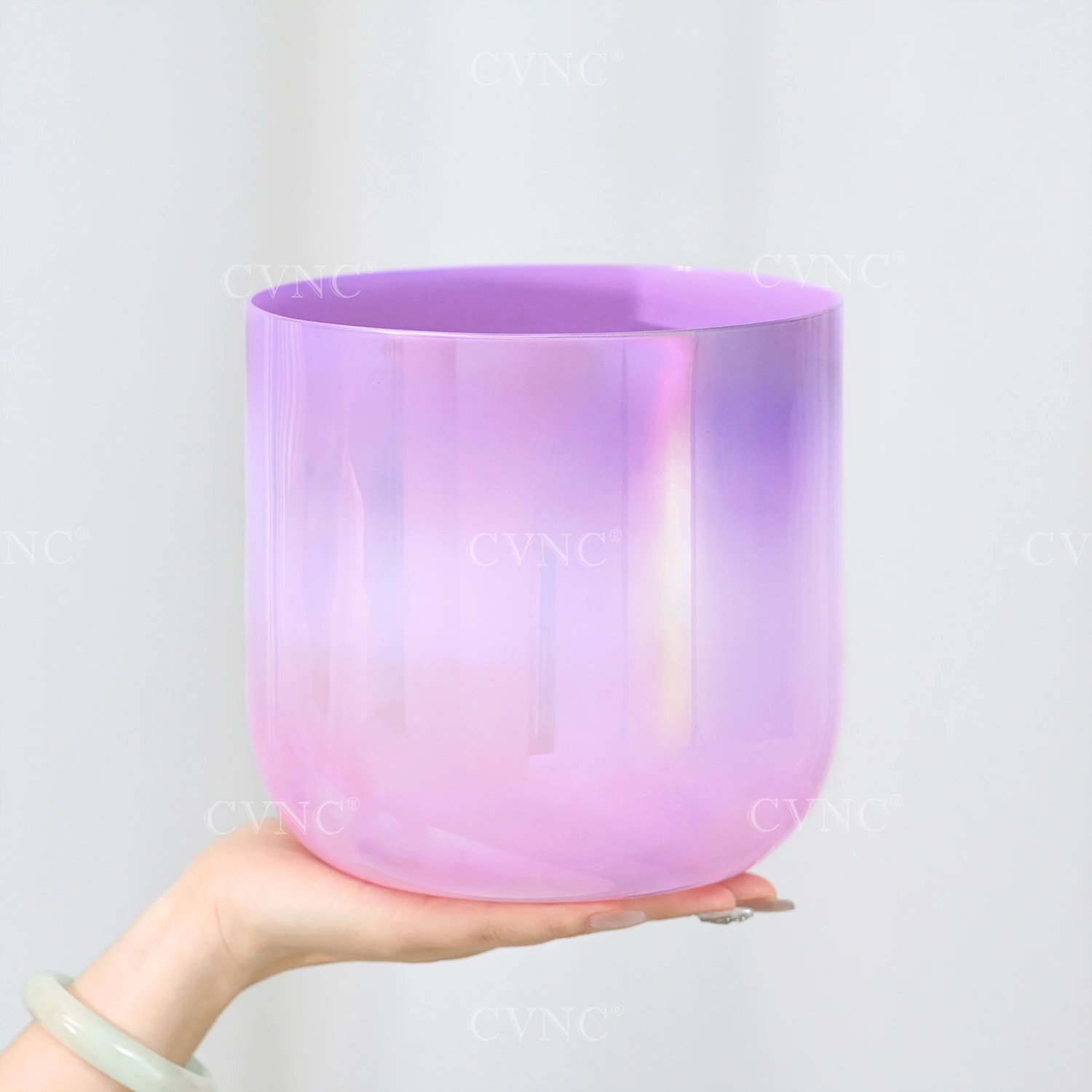 CVNC 7 Inch Dream purple and pink Color Alchemy Clear Quartz Crystal Singing Bowl for Sound Healing and Meditation with Mallet