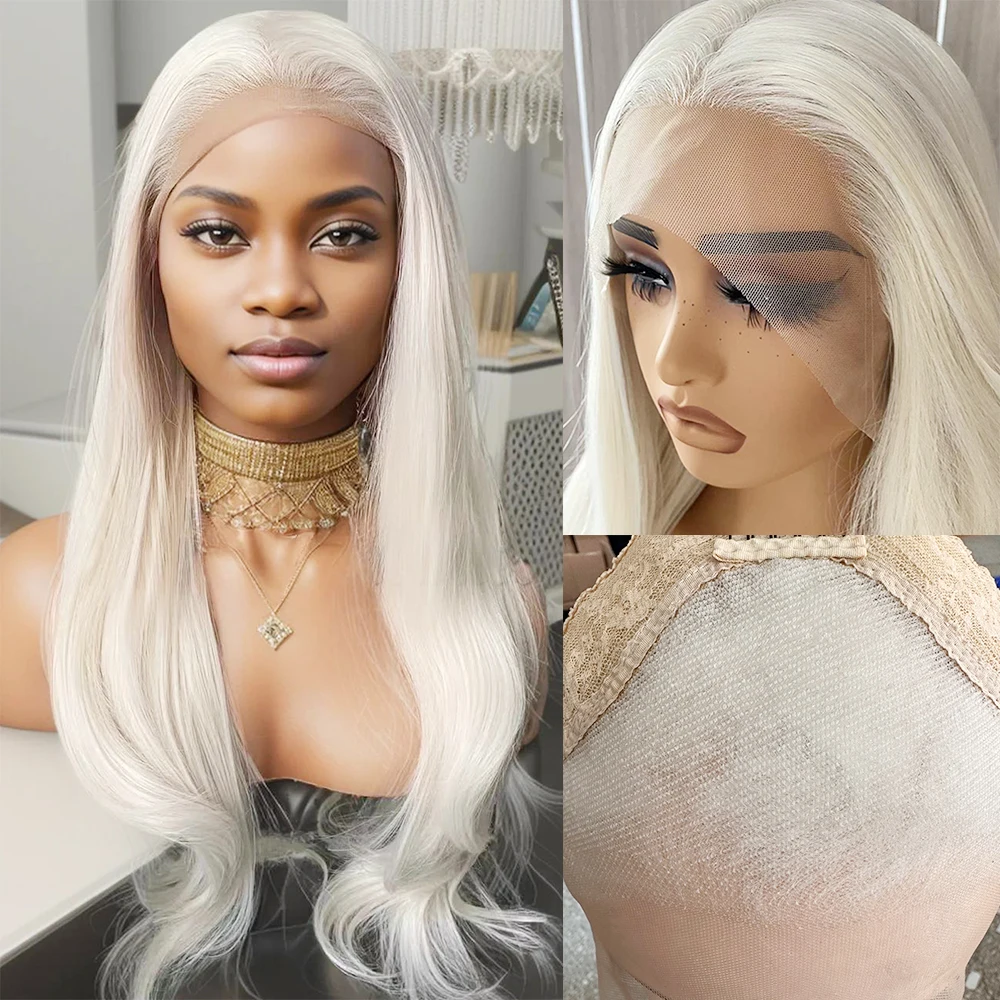 UStyleHair Platinum Blonde Lace Front Wig Natural Wave Synthetic Hair Daily Use  Platinum Wigs Cosplay Party Drag Queen