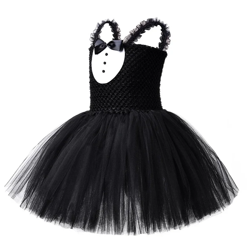White Black Cat Tutu Dress for Baby Girls Halloween Costumes Kids Animal Kitty Birthday Outfit with Ears Hairbow Child Cloth@0Z*