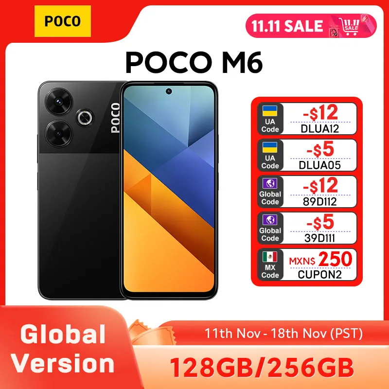 Global Version POCO M6 Smartphone MediaTek Helio G91 Ultra 6.79'' 90Hz FHD+ Display 33W Fast Charging 5030mAh 108MP Camera NFC