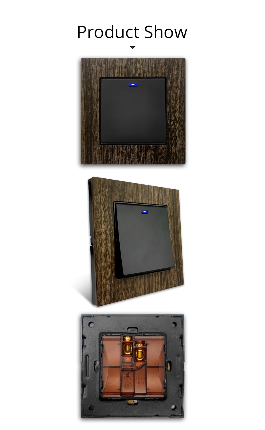 Wallpad Wood Texture Aluminum Alloy Panel EU Electrical Sockets And Wall Switches With LED 1 2 3 Gang 2 3 Way USB Charge Port