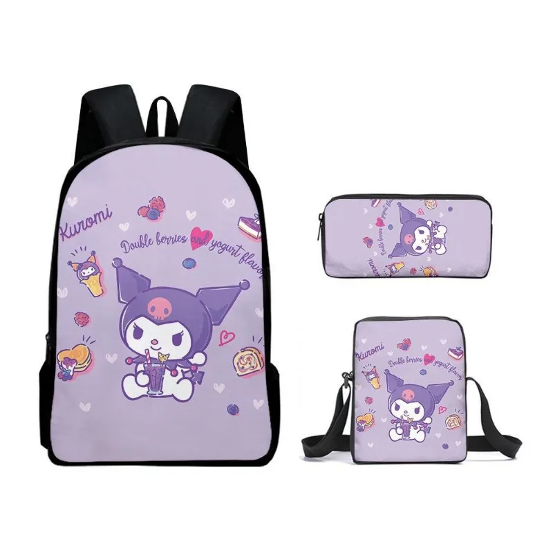 Sanrio Kuromi 3PCS 3D Printing Backpack Primary School Students Bag Children Lunch Bag Pencilcase Large-capacity Sports Backpack