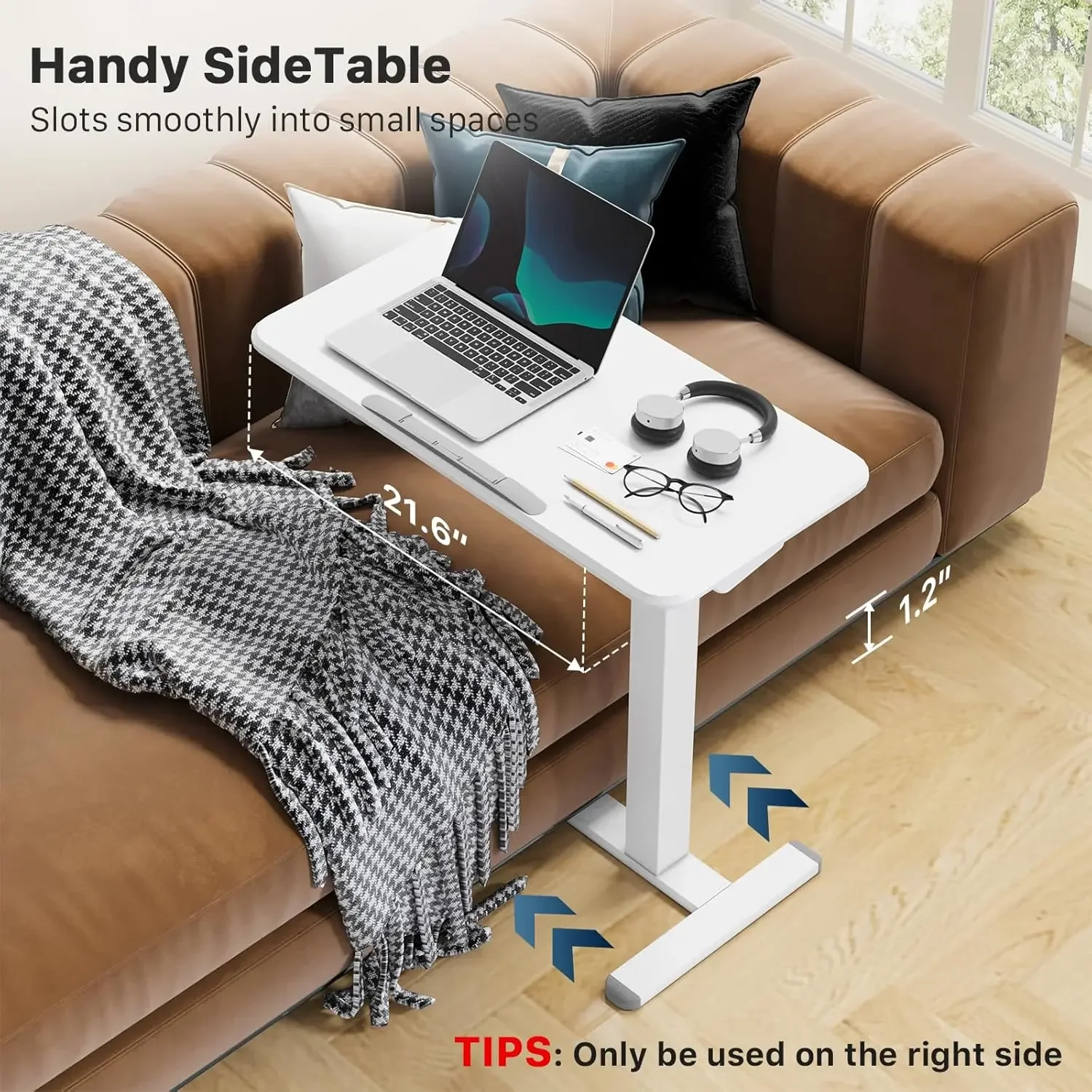 Mobile Standing Desk, Height Adjustable Rolling Laptop Desk, 90° Bedside Table, Portable Computer Desk with