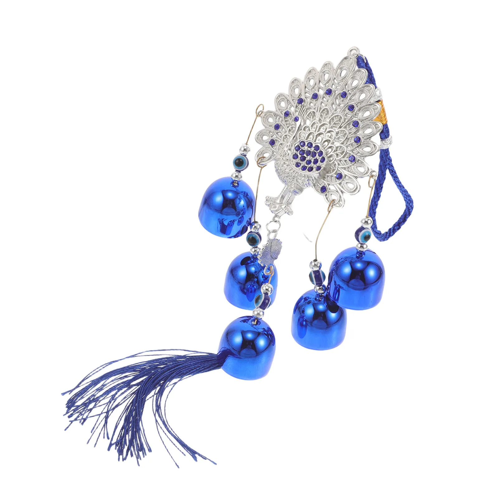 Blue Evil Eye Peacock Wind Chime Outdoor Garden Porch Decorative Metal Hanging Ornament Tassels Bells Good Luck Charm