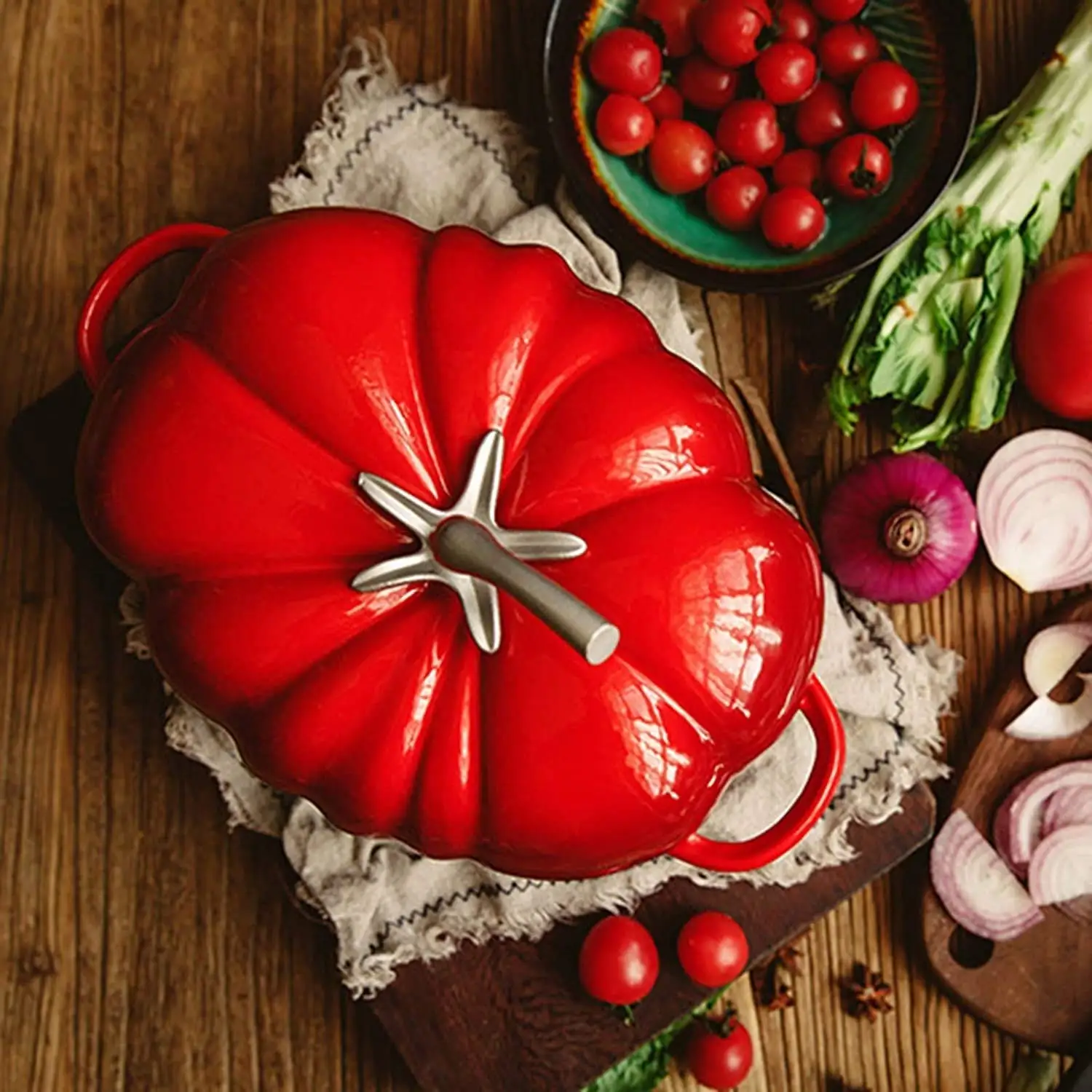 Imagem -06 - Forno Holandês de Ferro Fundido Esmaltado para Cozinhar Forno de Tomate Dishe Caçarola Carne e Legumes Compatível com Todas as Fontes de Calor 29l 25cm