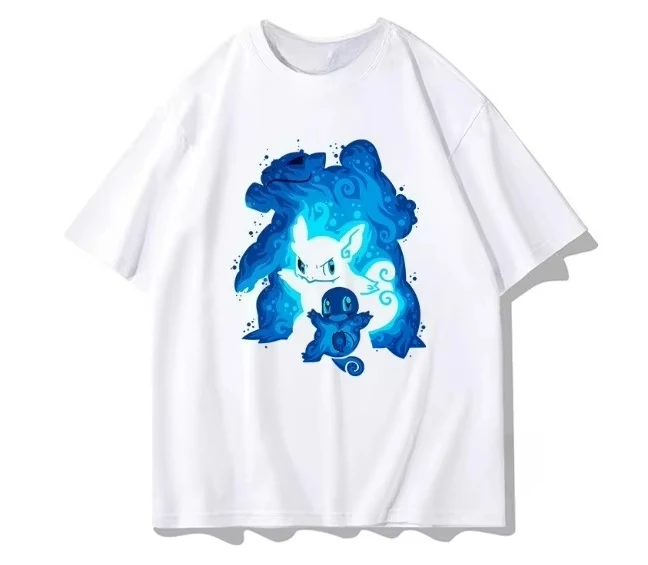 Camiseta de manga corta MINISO para mujeres y hombres, ropa de verano Squirtle Pikachu
