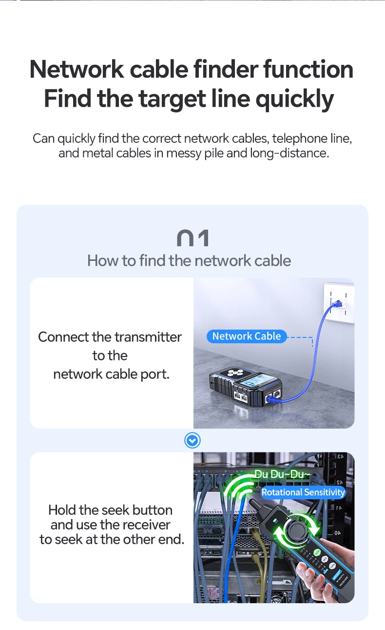 NOYAFA NF-8209Pro Netzwerkkabel-Tester und -Ortungsgerät mit Längenmessung, POE-Protokoll, Flash-Test, RJ45-Stecker-Scan und Kabel-Tracking – Detail 4