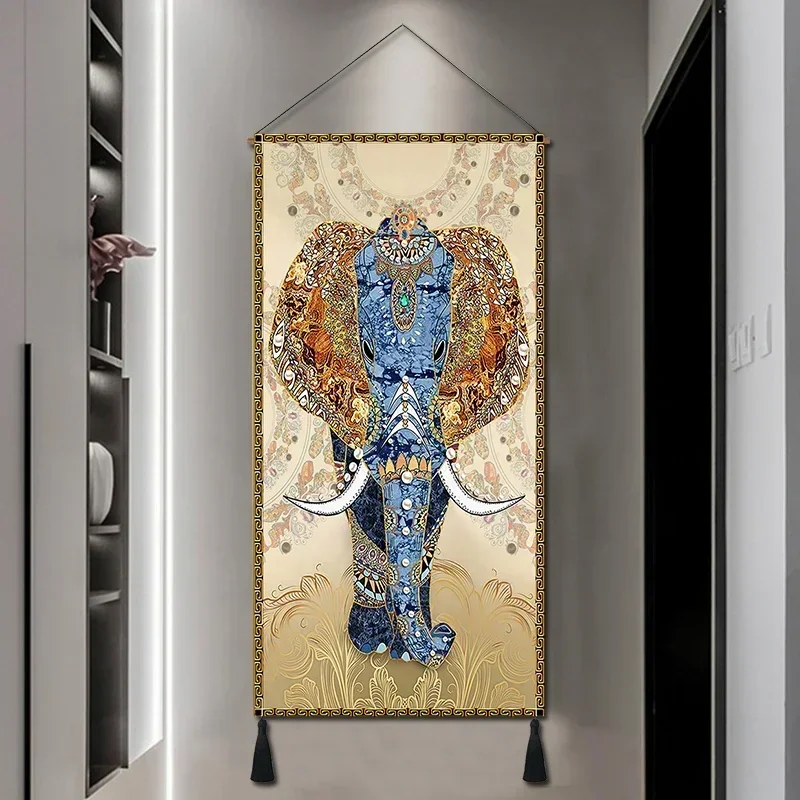 

Elephant porch decoration hanging painting Nordic restaurant Zhaocai mural tapestry hanging cloth background wall painting