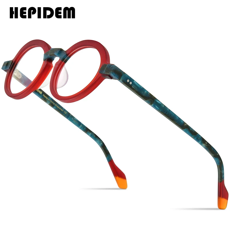 HEPIDEM Acetate Glasses Frame Women Brand Designer Round Nerd Eyeglasses New Men Thick Japanese Handmade Big Size Eyewear 9233