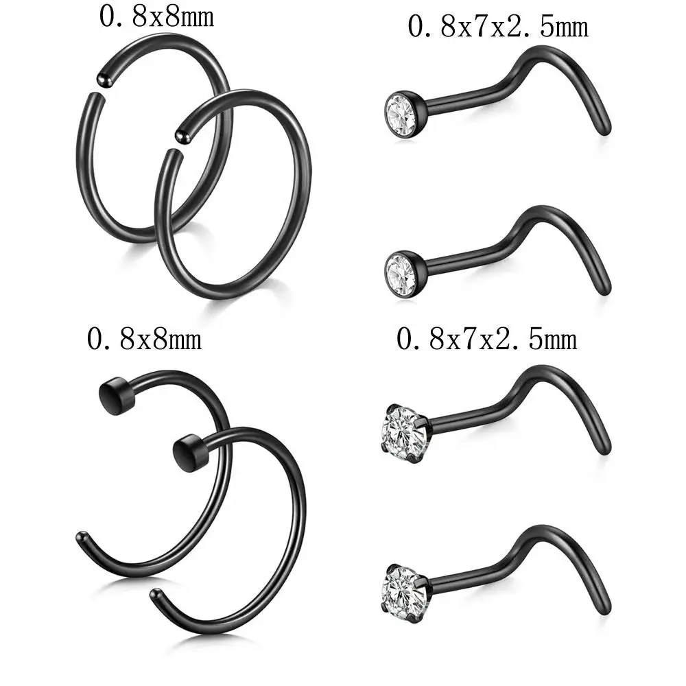 1/8Pcs Set Stainless Steel Nose Lip Ring Stud Set Nose Piercing Screw Double Hoop Nostril Hoop Earrings Shiny Body Jewelry