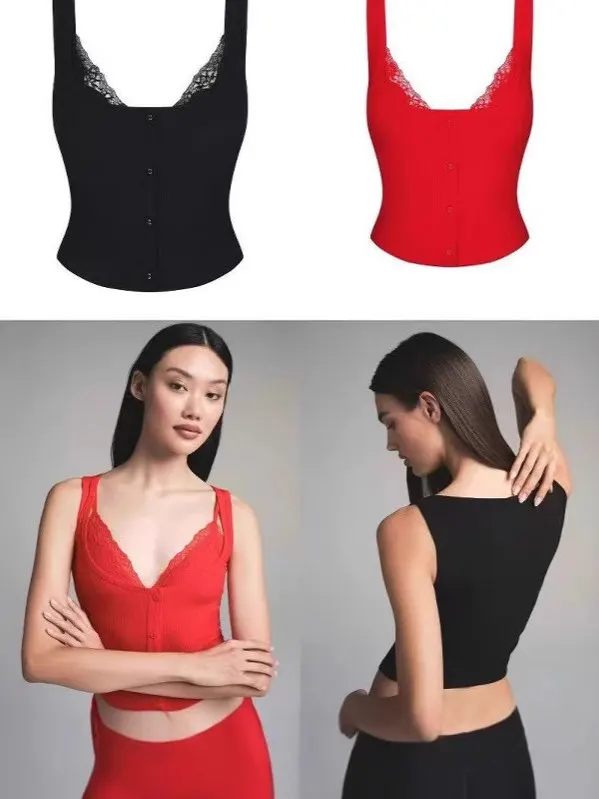 

Online Store New Faionable Lace Patchwork Vest ort Waist Cinching Strap Top Women Slim Fit Commute Sle Single Piece