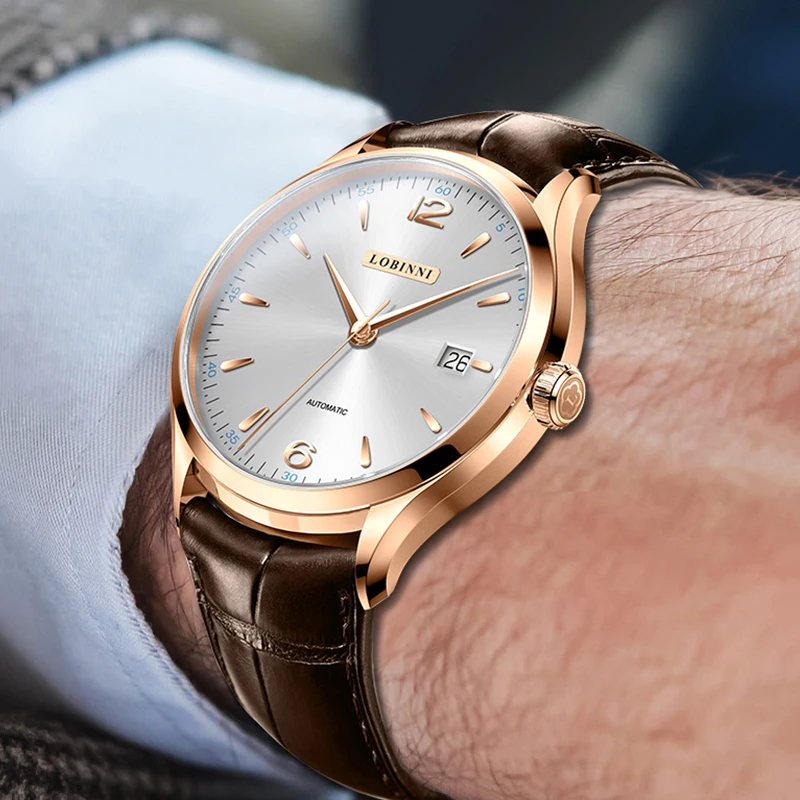 LOBINNI New Classic Business Automatic Mechanical Watches Ultra Thin Luxury Men Dress Watch Seagull ST2130 Movement Watches