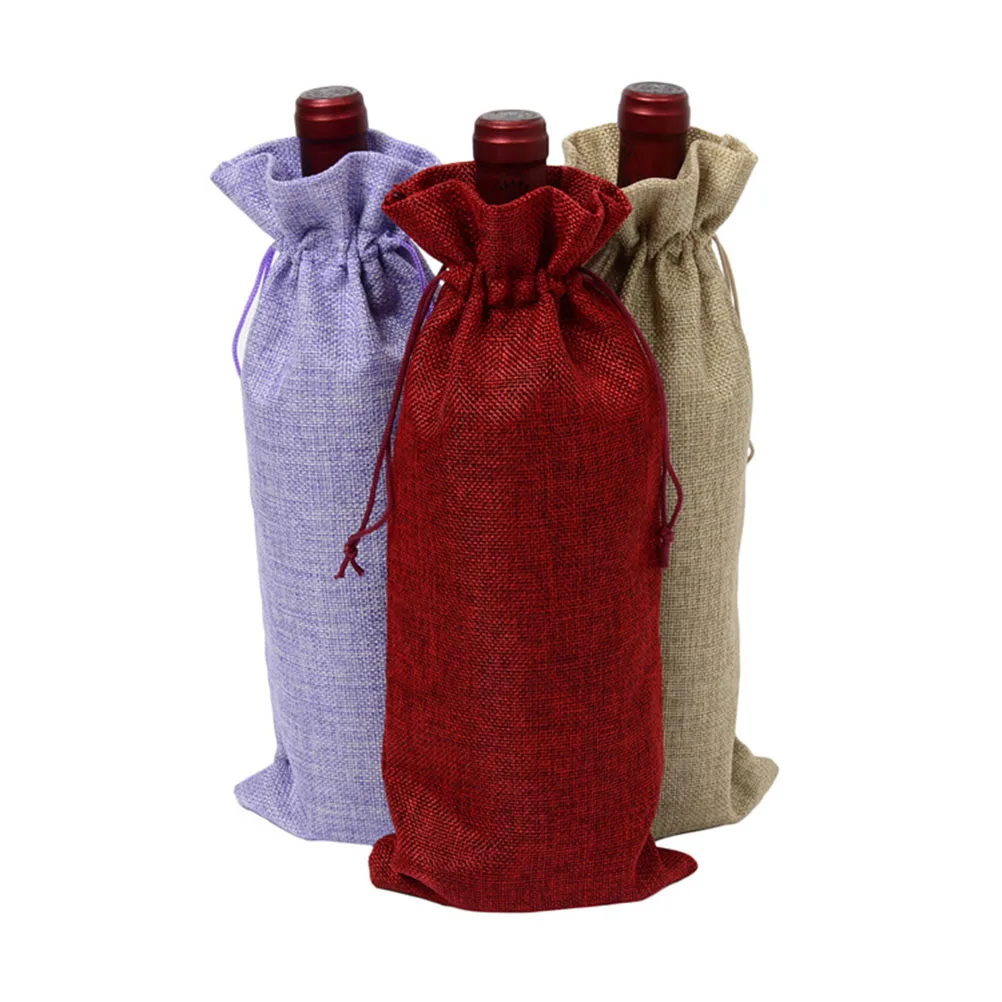 

10 Pcs Bottle Bag Set Jute Material Reusable Blind Tasting Bags Gift Packaging Boxes Event Supplies