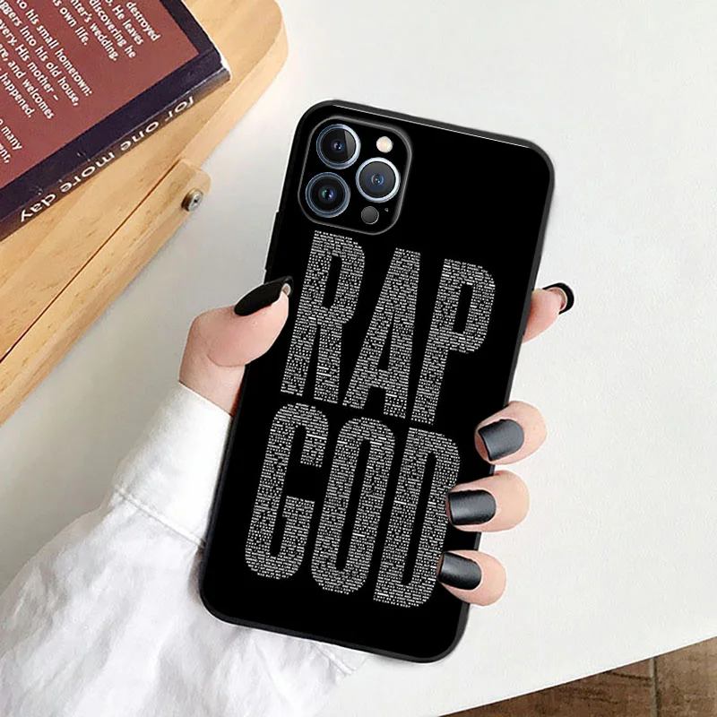 Black Matte Anti-Drop Phone Cases For iphone 15 14 Pro Max 13 12 11 Plus Mini 7 8 SE X XR XS 6 6s Luxury Eminem RAP GOD Cover