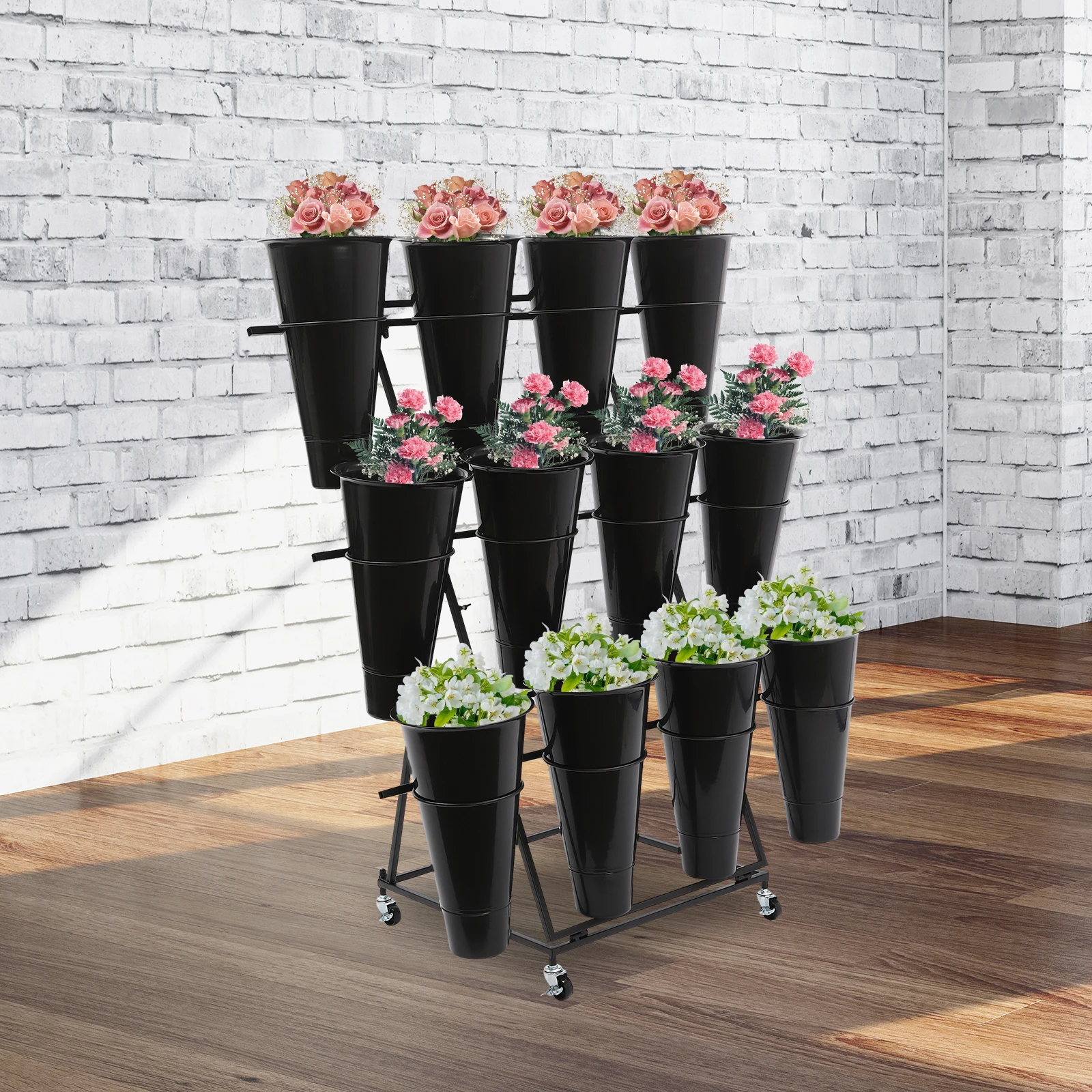 3-Tier Flower Holder Flower Display Stand with 12 Pieces Buckets 30kg Load Capacity for Homes/Florists/Gardens/Weddings image 6
