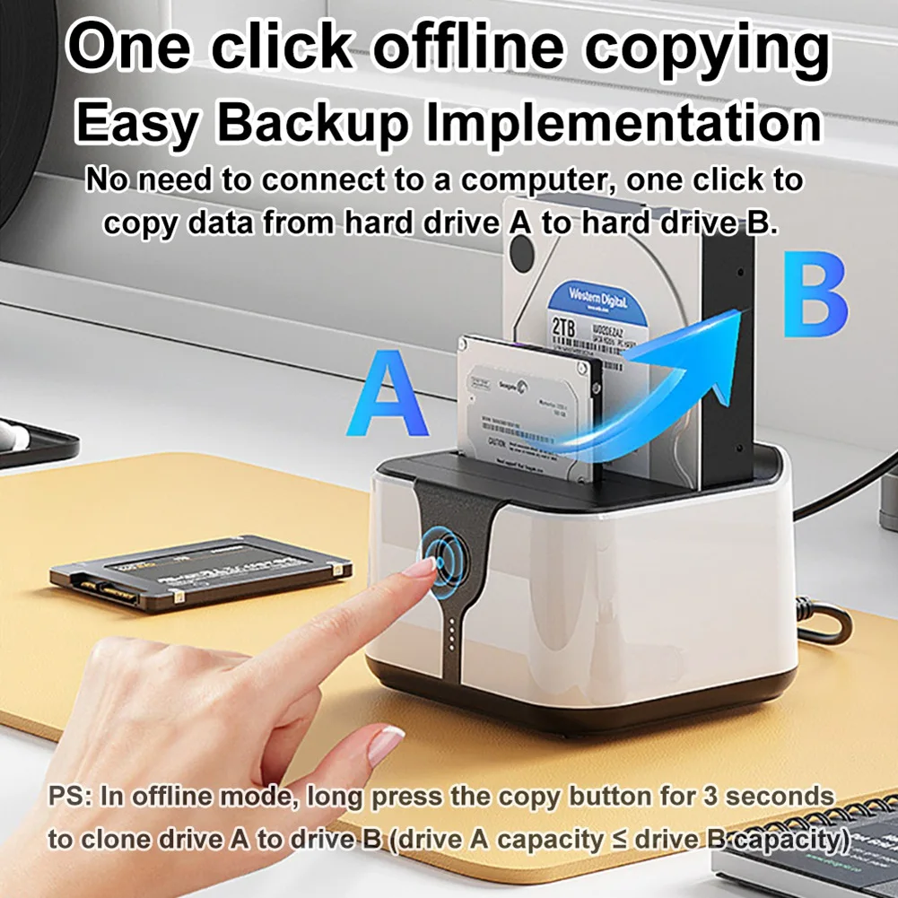 Dual Bay HDD Docking Station One Click Offline Clone SATA To USB 3.0 HDD Docking Station For 2.5/3.5Inch SSD HDD-Y18A