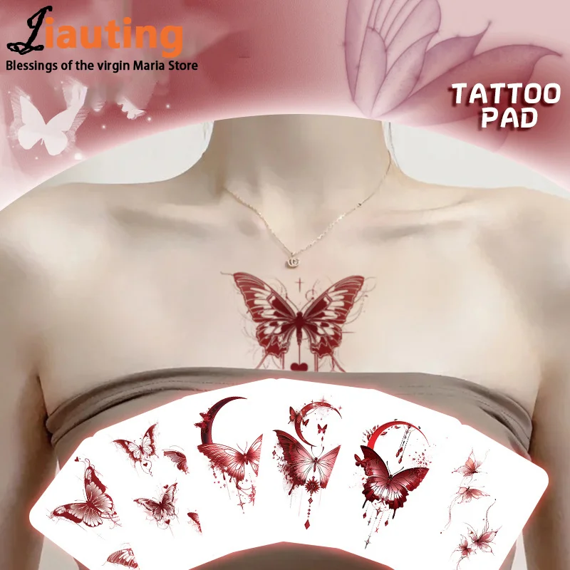 6Pcs/Set Red Butterfly Waterproof Temporary Tattoo Stickers Arm Ankle Female Fake Tattoo Collarbone Flower Art Tatoo