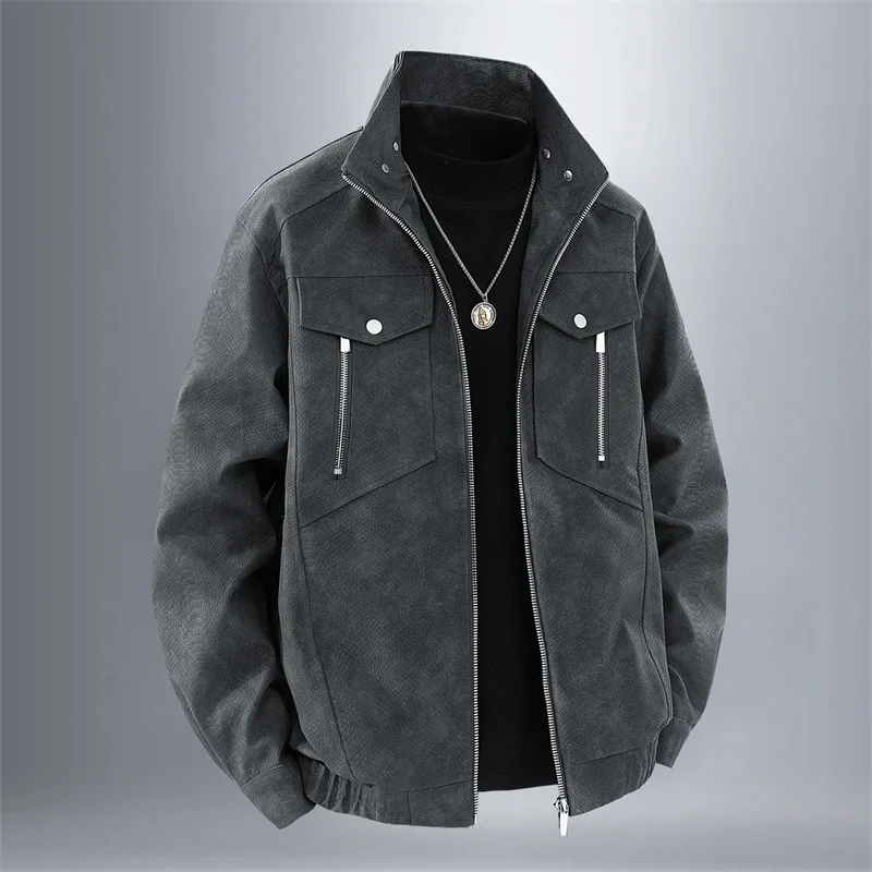 Retro Men's PU Leather Jacket for Spring Autumn Comfortable Flexible Wear-Resistant Durable Fashionable Classic Men's Outerwear