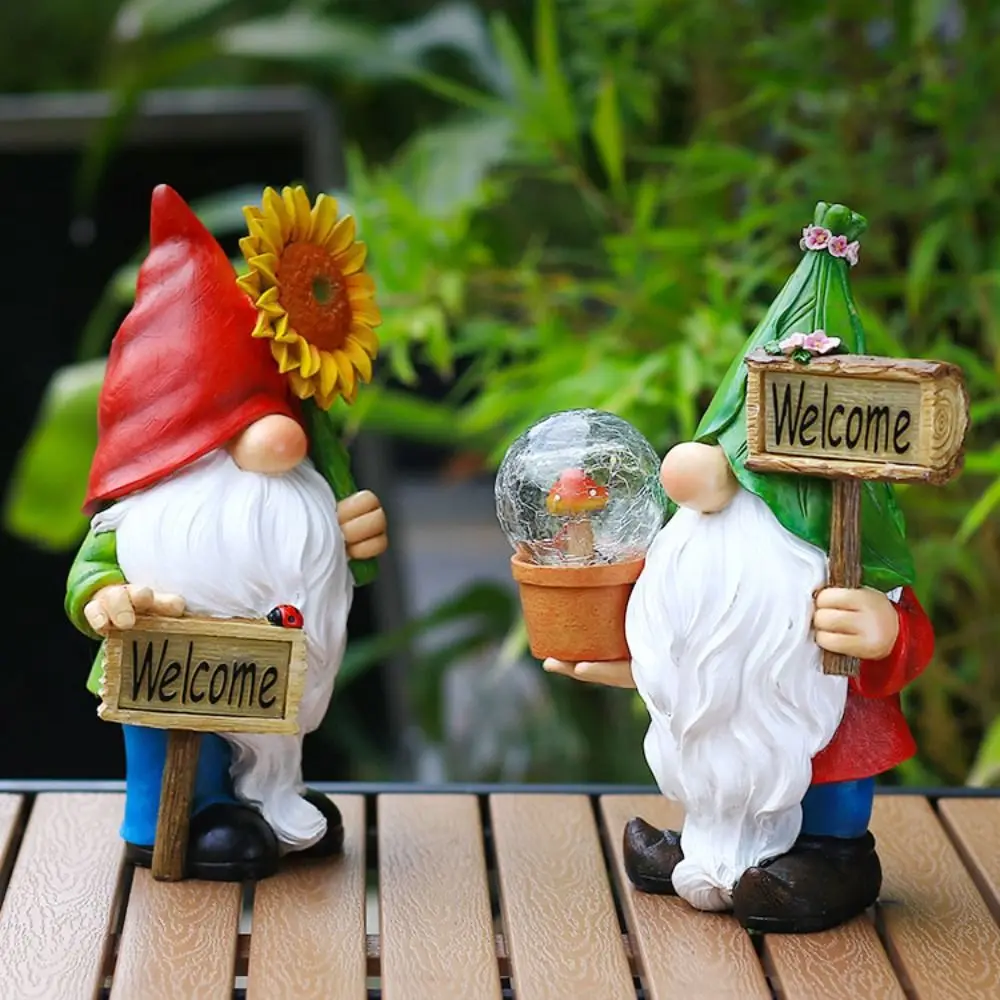 Patio Dwarf Statue Solar Light Creative Gnome Resin Dwarf Elf Statue Ornament Flower Pot Decoration Garden Crafts