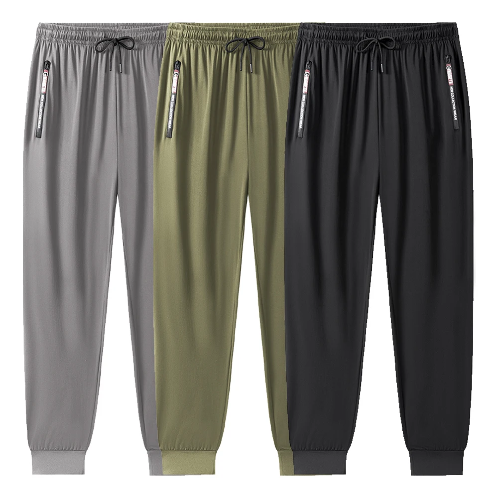 

Summer Quick Dry Cool Feeling Men's Ice Silk Jogging Pants Thin Breathable Sweatpants Letter Print Zipper Pocket Casual Trousers