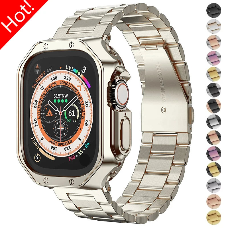 

Strap+Case for Apple Watch Band Ultra 49mm 46mm 42mm 45mm 41mm 40 44mm TPU Cover Metal Bracelet Iwatch Series 10 9 8 7 6 SE 5 4