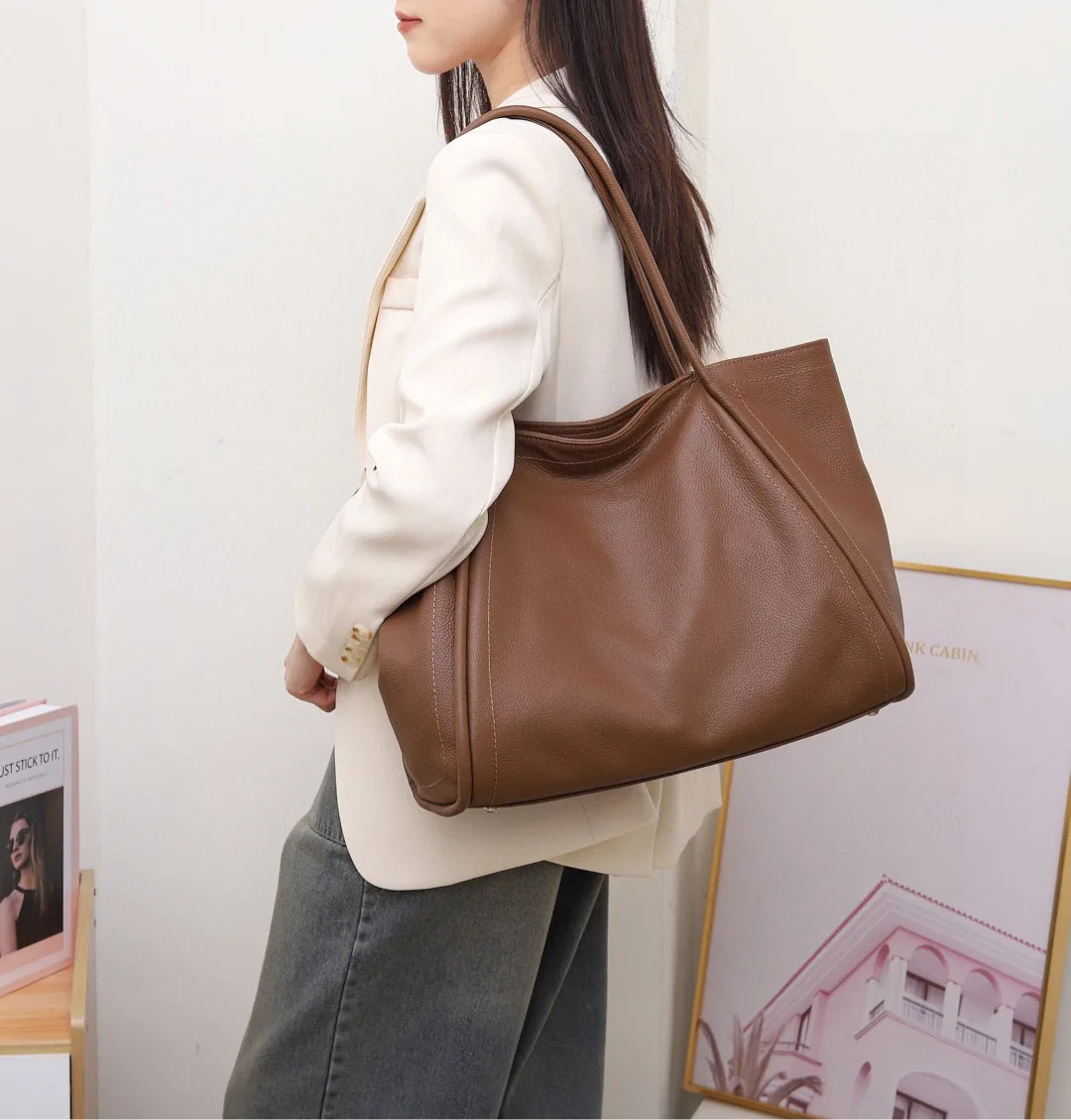 

Натуральная мягкая кожаная женская большая сумка через плечо черного цвета, люксовая дизайнерская брендовая женская большая серая сумка, высококачественная коричневая/хаки сумка