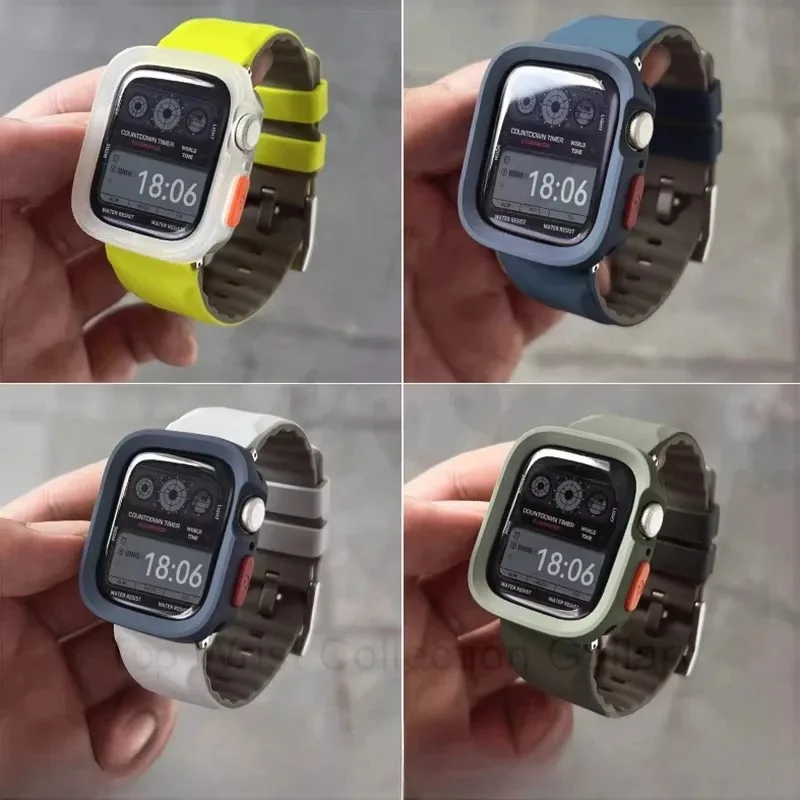 حزام سيليكون + حافظة من البولي يوريثان لساعة iWatch Ultra 3 Apple 11/10/9/8/4/5/6/7 42 46 49 45 مللي متر غطاء حماية سوار IWatch 41 44 مللي متر
