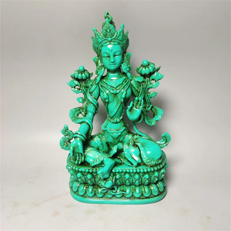 

Natural Stone Vintage Resin Craft Imitation Turquoise Green Tara Buddha Statue Ornament Furniture Buddha Hall Buddha Use
