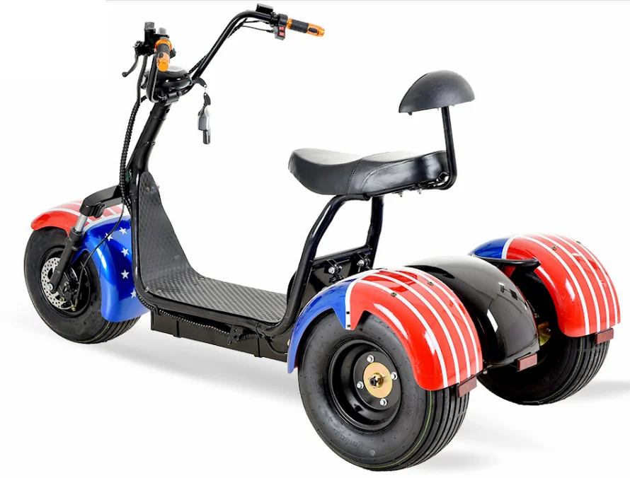 Cool design 1500w/2000w beach car scooter fat tire 3 ruote triciclo elettrico citycoco