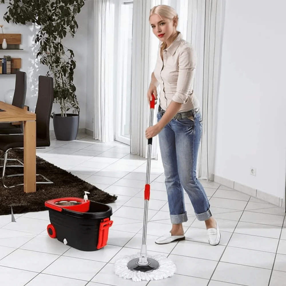 

And Bucket Set,360 Mop And Bucket With Wringer Set Extendable Handle,Mops Bucket Floor Cleaning System With 3 Microfiber Replac
